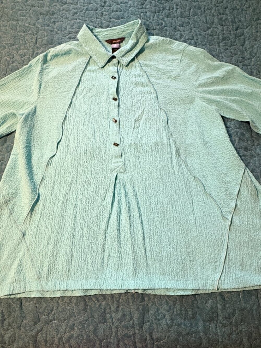 Ali Miles Button Up Blue Shirt 3/4 Sleeve Size XL